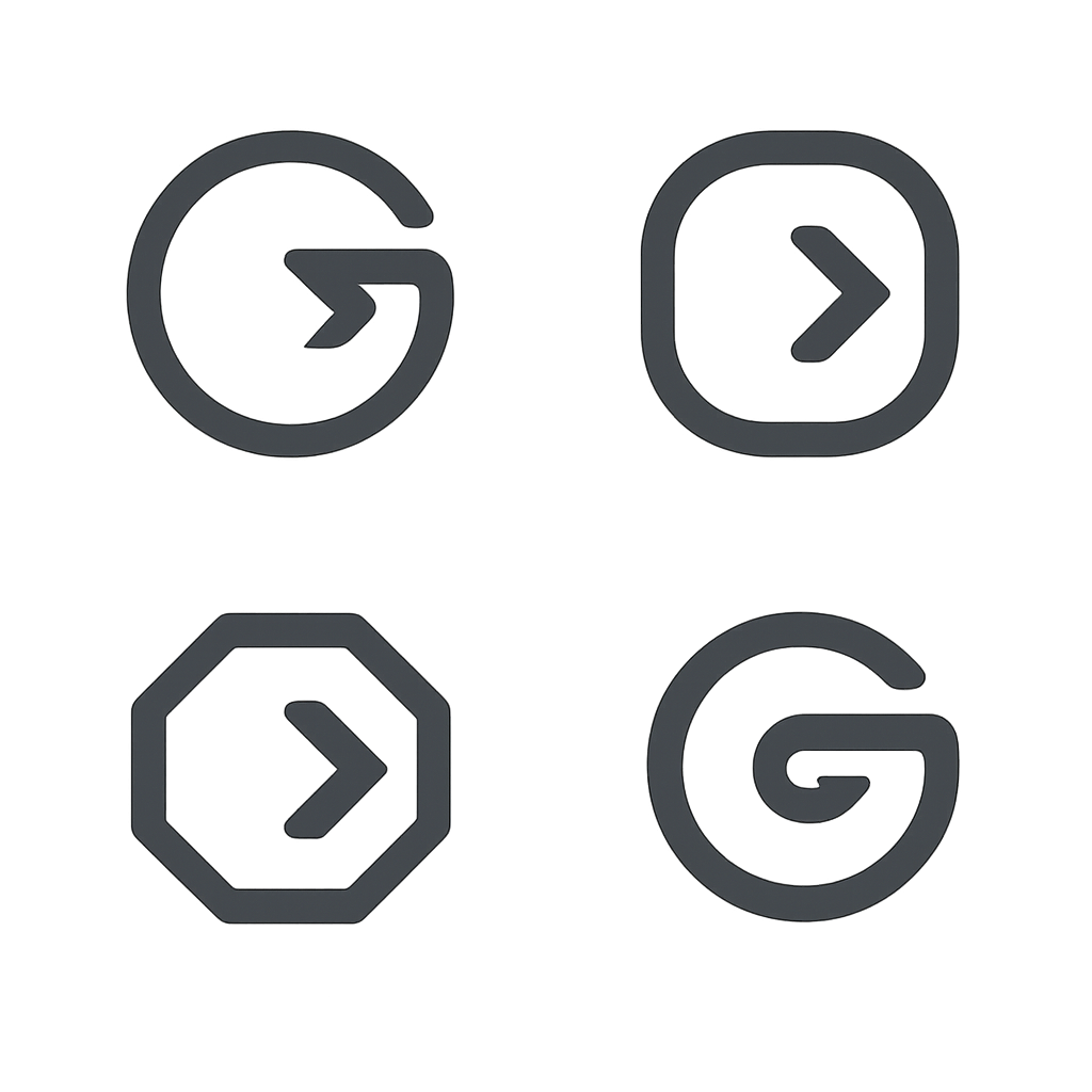 A minimalist logo for the tech brand "Gigamax", featuring a strong, confident 'G' monogram. The 'G' is geometric and built from a single, clean line. The opening of the 'G' should subtly resemble a forward-pointing arrow or a signal beam, symbolizing speed and connection. Premium and accessible. Charcoal grey on white. --no text --no 3d --no gradients