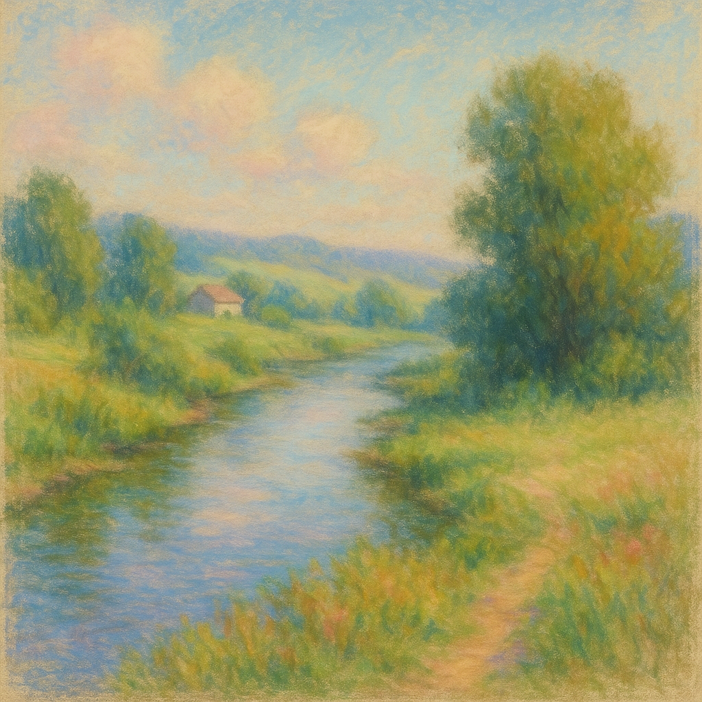 un paysage de campagne avec une rivière 
