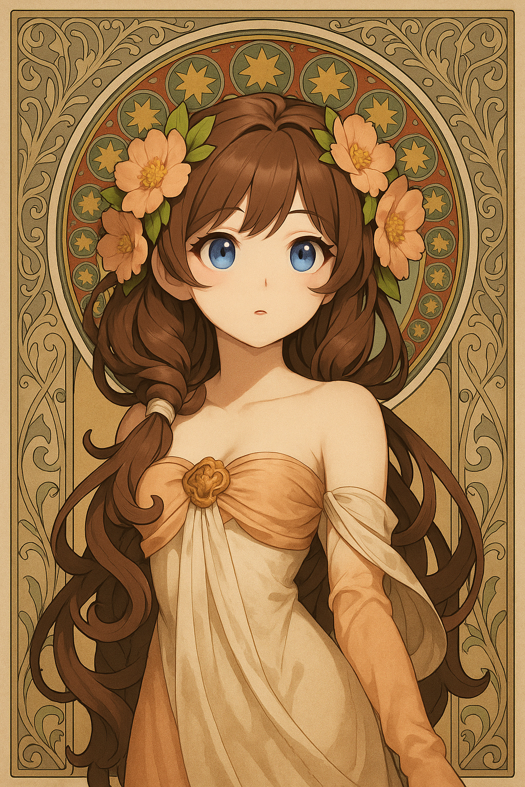 アルフォンスミュシャ風の女性のイラスト